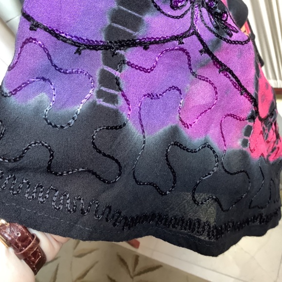 Embroidered Multi Color Sleeveless Dress Asymmetrical Hem Size M - Picture 9 of 12